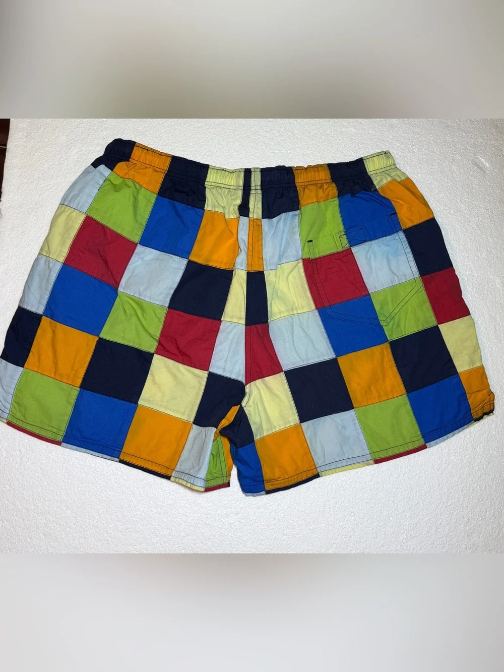 J. Crew Swim Shorts with White Drawstring Multicolored Patchwork Men’s XL
